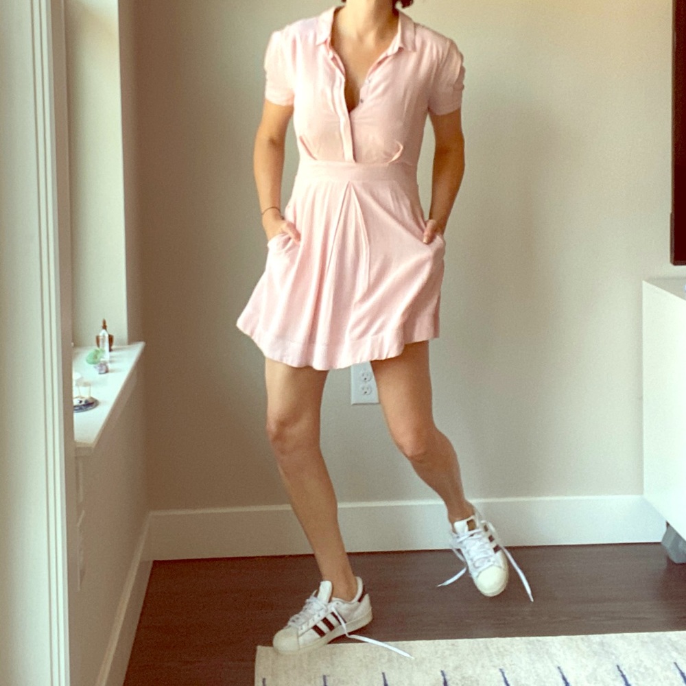 Free People Pink Dream Chase Button Shirt Dress